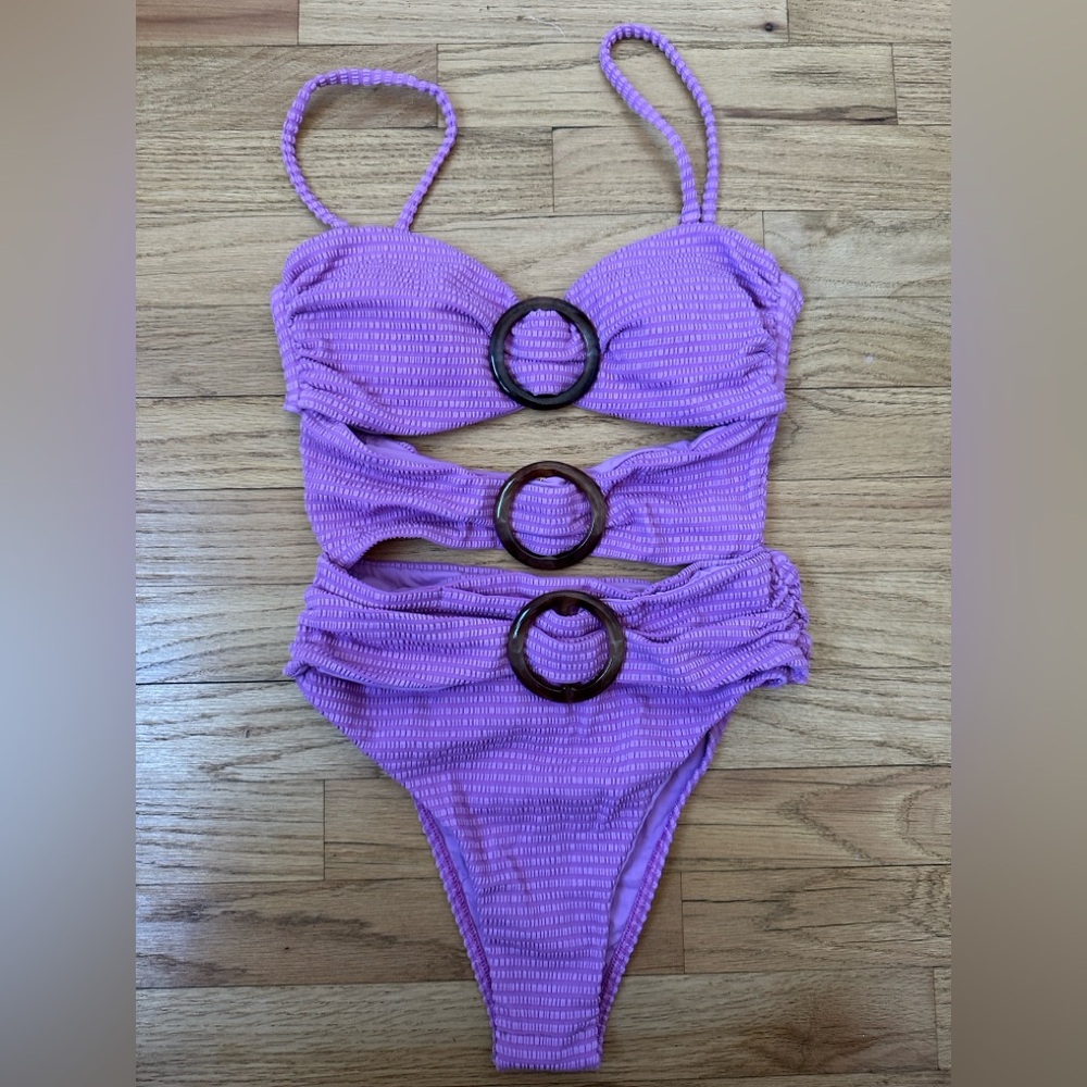 FARM Rio Purple One-Piece Swimsuit with Ring Accents NWT